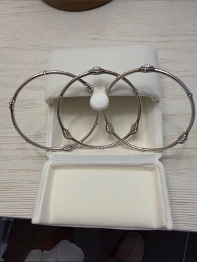 Brighton Sterling Silver Tone Hoop Bracelet Trio - Silver